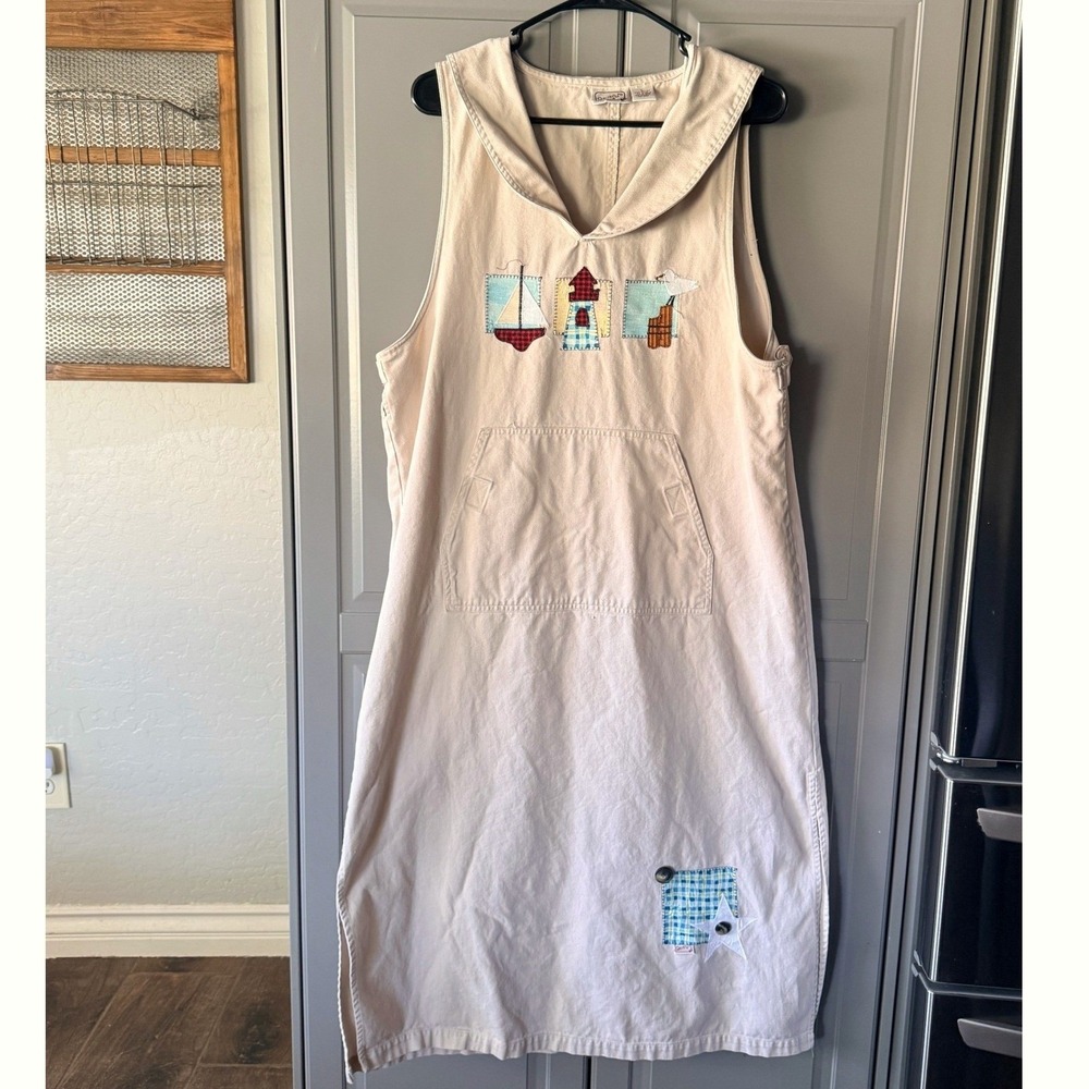 Beverly's Vintage Sailor Embroidered Nautical Lighthouse Midi Dress, Cream,L